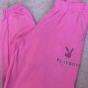 PLAYBOY EUC  Pink joggers sweatpants Bottoms with embroidered Bunny Logo XS